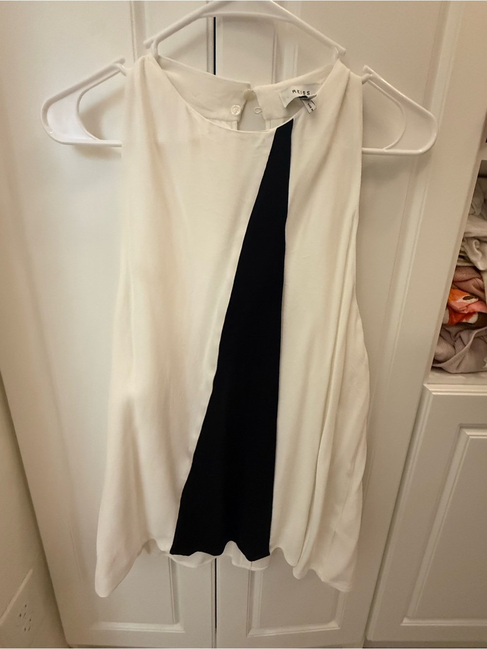 Reiss White Sleeveless Camisole with Black Center Panel